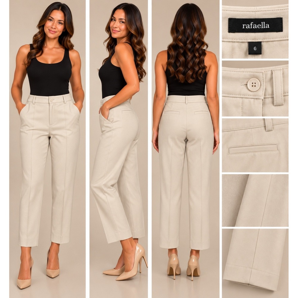 Rafaella Cropped Trousers Womens 6 Beige Old Money Minimalist Easy Care Pants